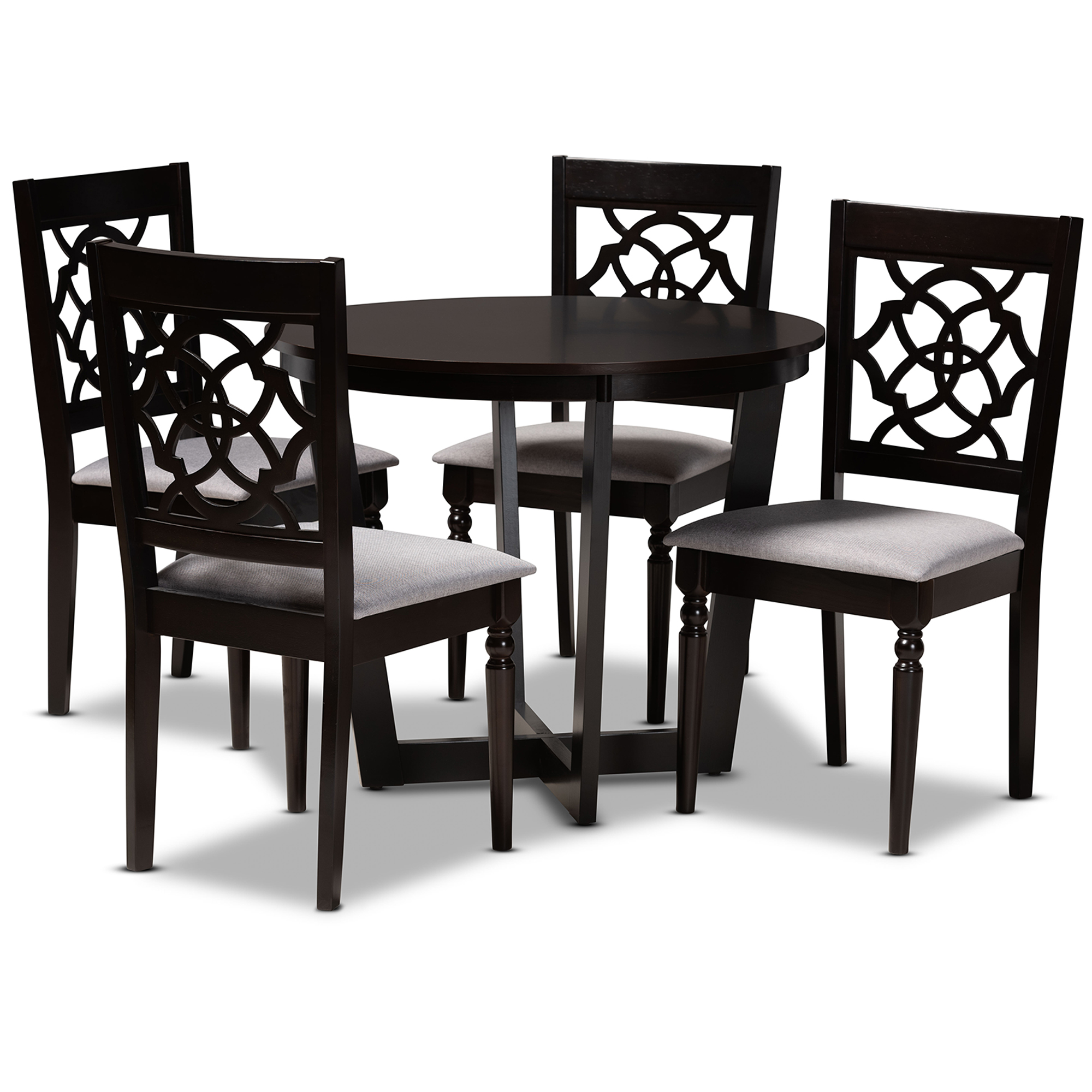 Baxton Studio Valerie Modern and Contemporary Grey Fabric Upholstered and Dark Brown Finished Wood 5-Piece Dining Set